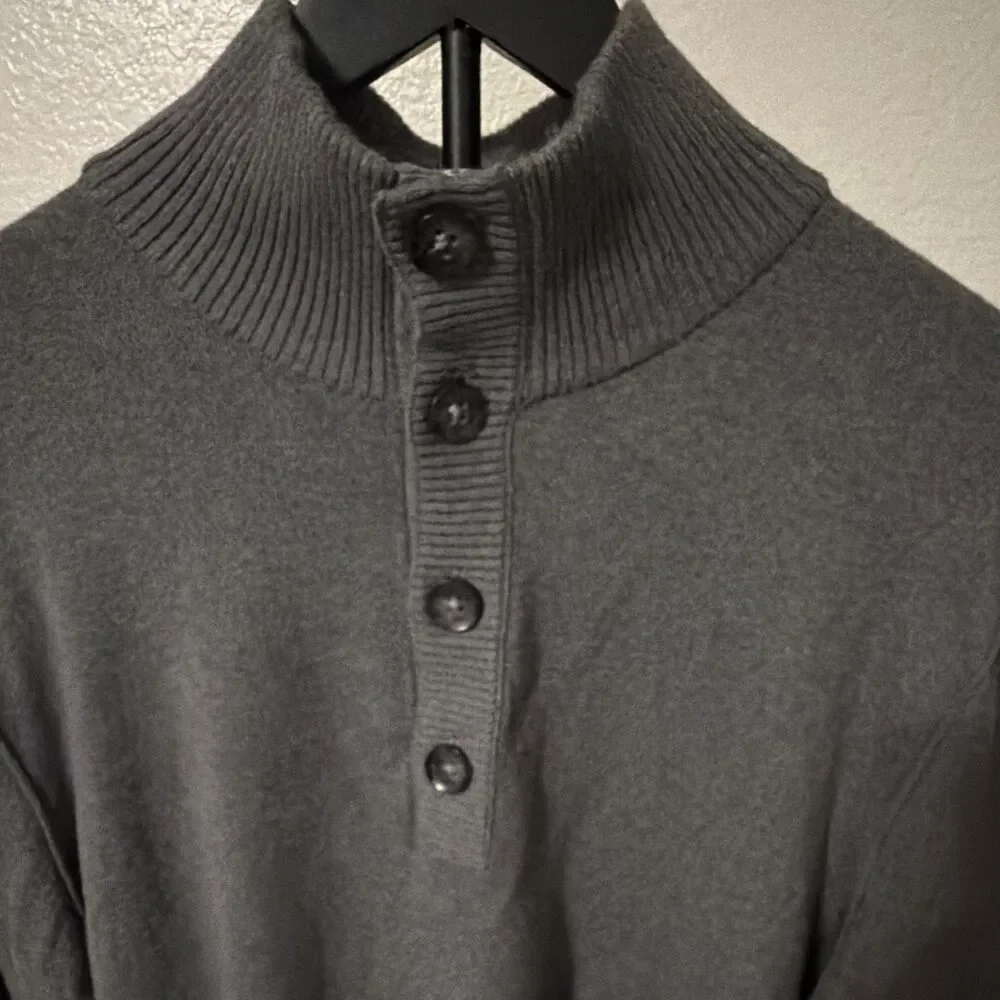 Banana Republic Men's Cotton Cashmere Mock Neck Pullover Button Gray XL